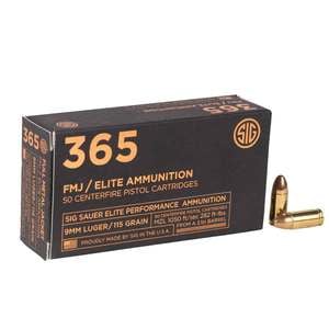 Sig Sauer 365 Elite Performance 9mm Luger 115gr FMJ Centerfire Handgun Ammo  -  50 Rounds