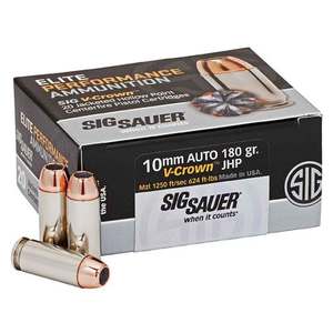 Sig Sauer Elite Performance V-Crown 10mm Auto 180gr JHP Centerfire Handgun Ammo - 20 Rounds