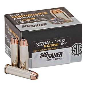 Sig Sauer Elite Performance V-Crown 357 Magnum 125gr JHP Centerfire Handgun Ammo - 20 Rounds