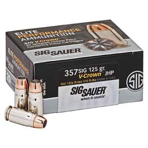 Sig Sauer Elite Performance V-Crown 357 SIG 125gr JHP Handgun Ammo - 20 Rounds