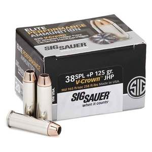Sig Sauer Elite Performance V-Crown 38 Special +P 125gr JHP Centerfire Handgun Ammo - 20 Rounds