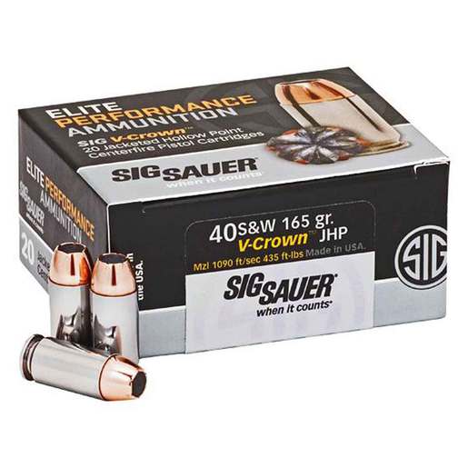 Sig Sauer Elite Performance V-Crown 40 S&W 165gr JHP Centerfire Handgun Ammo Ammo - 20 Rounds 20 Rounds Ammo