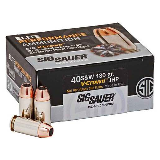 Sig Sauer Elite Performance V-Crown 40 S&W 180gr JHP Centerfire Handgun Ammo Ammo - 20 Rounds 20 Rounds Ammo