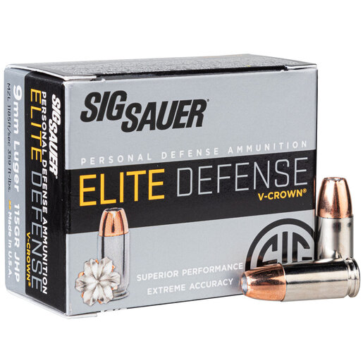 Sig Sauer Elite Performance V-Crown 9mm Luger 115gr JHP Handgun Ammo Ammo - 20 Rounds 20 Rounds Ammo