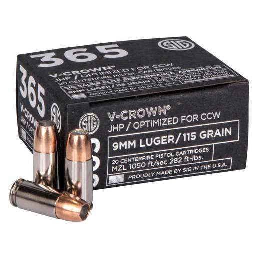 Sig Sauer 365 Elite V-Crown 9mm Luger 115gr JHP Handgun Ammo – 20 Rounds