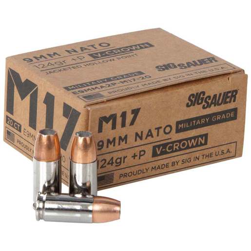Sig Sauer Elite V-Crown 9mm Luger P 124gr JHP Handgun Ammo Ammo - 20 Rounds 20 Rounds Ammo
