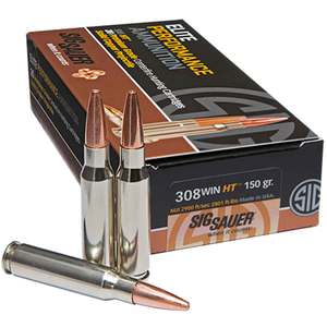 Sig Sauer Nickel-Plated Elite Hunting 308 Winchester 150gr JHP Rifle Ammo - 20 Rounds
