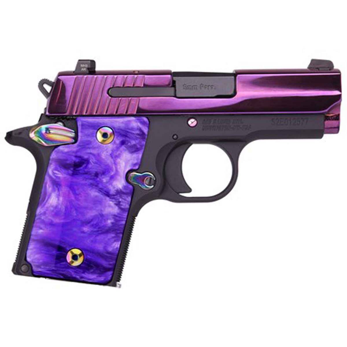 Sig Sauer P938 w/Purple Pearl Grips 9mm Luger 3in Purple PVD Pistol - 6+1 Rounds Sig Sauer P938 w/Purple Pearl Grips 9mm Luger 3in Purple PVD Pistol - 6+1 Rounds