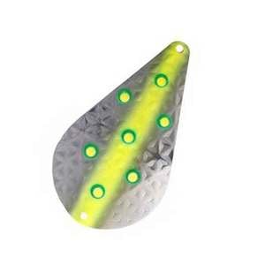 Hawken Fishing Simon Wobbler Hammered Trolling Spoon - Neon Blue Scale Edges w/Black & Chartreuse Dots & Chartreuse Butt, 4-1/2in