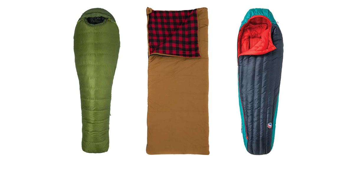 Three different sleeping bag shapes