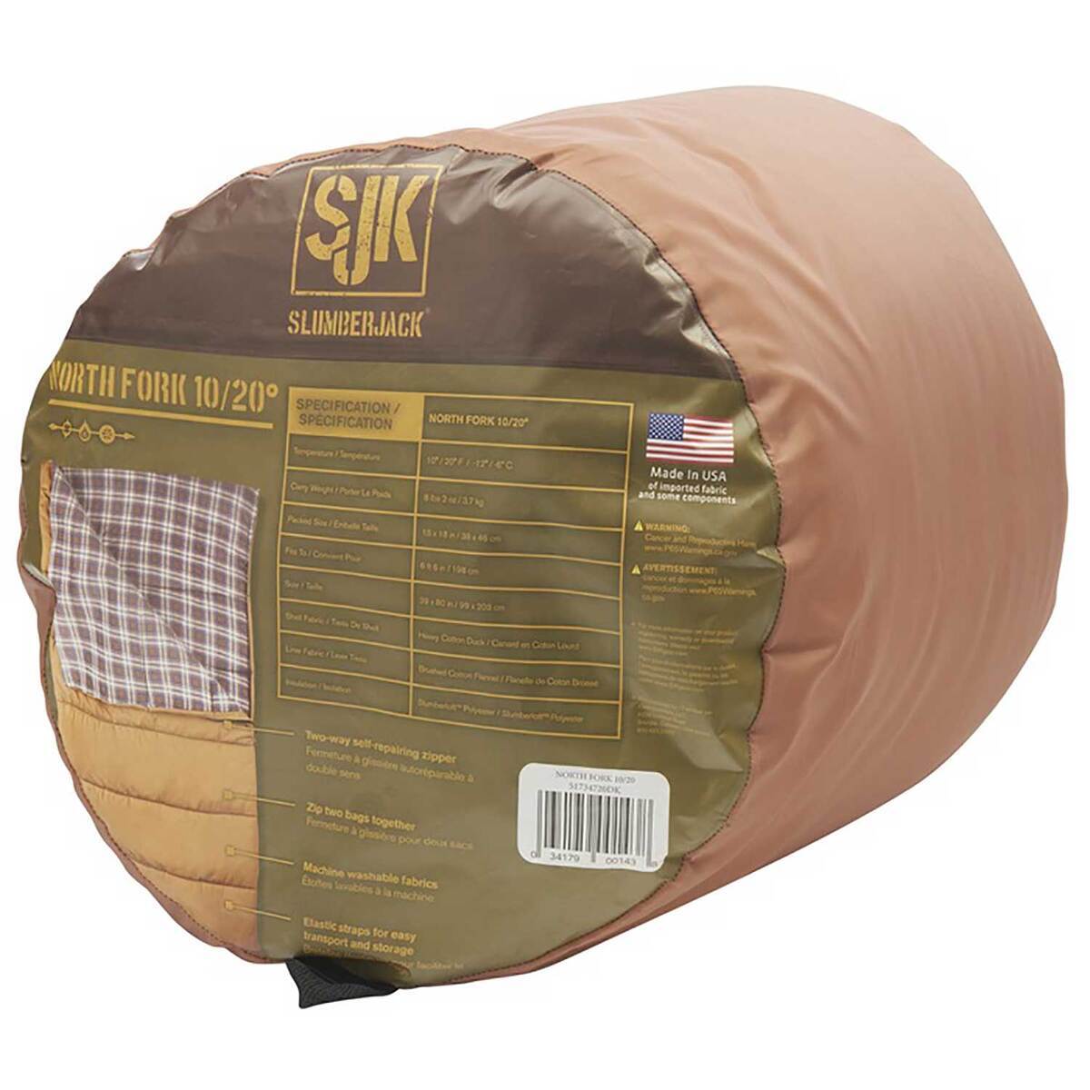 Slumberjack North Fork 10/20 Degree 39in X 80in Rectangular Sleeping Bag - Brown 39in X 80in Slumberjack North Fork 10/20 Degree 39in X 80in Rectangular Sleeping Bag - Brown 39in X 80in