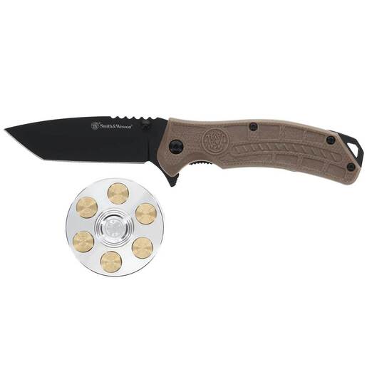 Smith & Wesson 3in Folding Knife with Fidget Spinner – Tan/Black