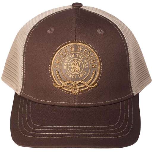 Smith & Wesson Antique Stamp Trucker Hat - Brown/Ecru One Size Fits Most - Smith & Wesson