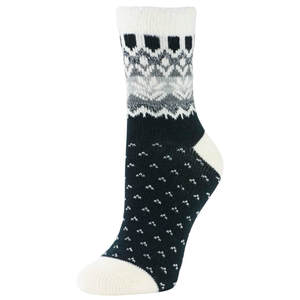 Sof Sole Women's Fireside Fairisle Cuff Winter Socks - Black Cream Print - M