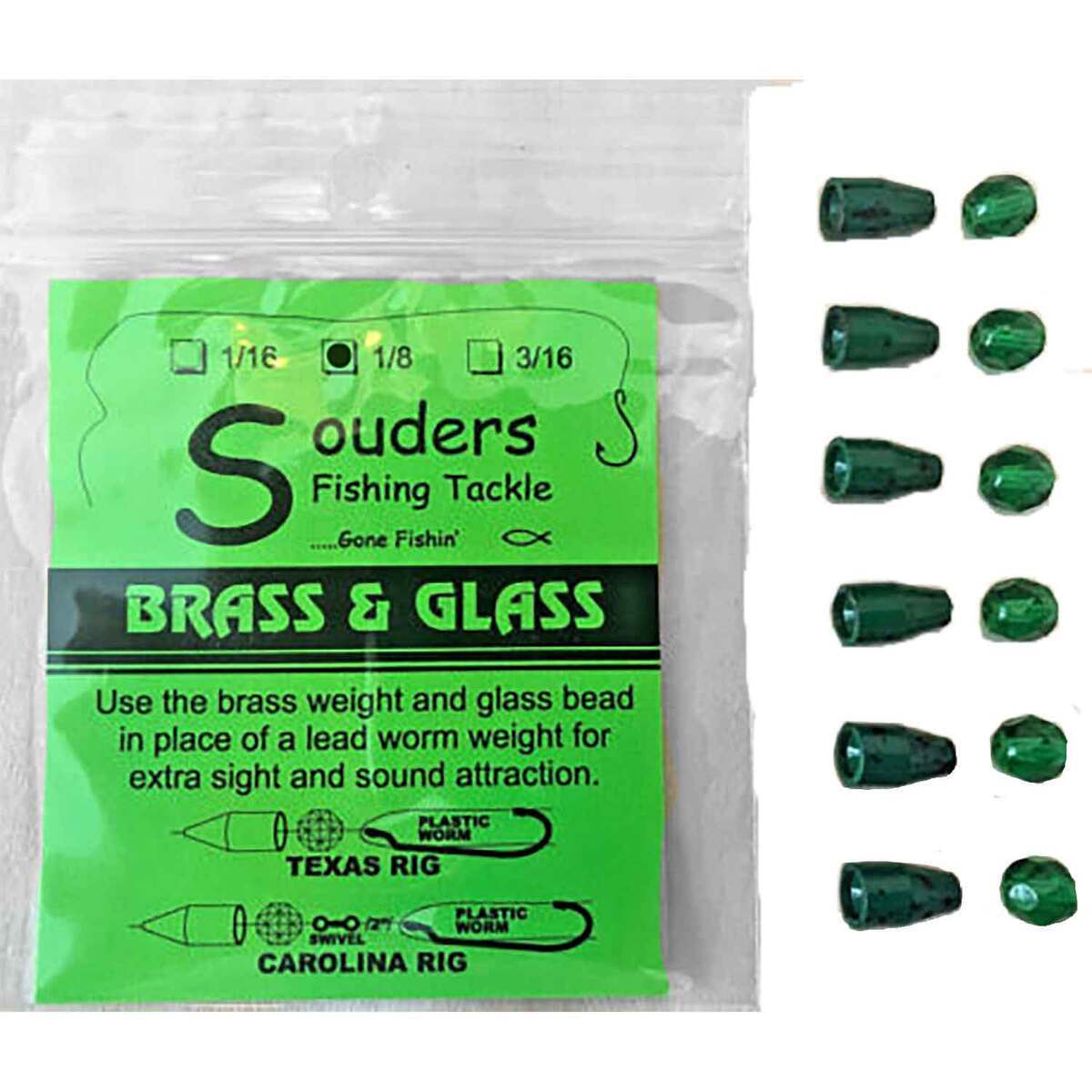 Souders Fishing Tackle Brass and Glass Sinkers - Green/Green, 1/8oz - Green/Green 1/8oz Souders Fishing Tackle Brass and Glass Sinkers - Green/Green, 1/8oz - Green/Green 1/8oz
