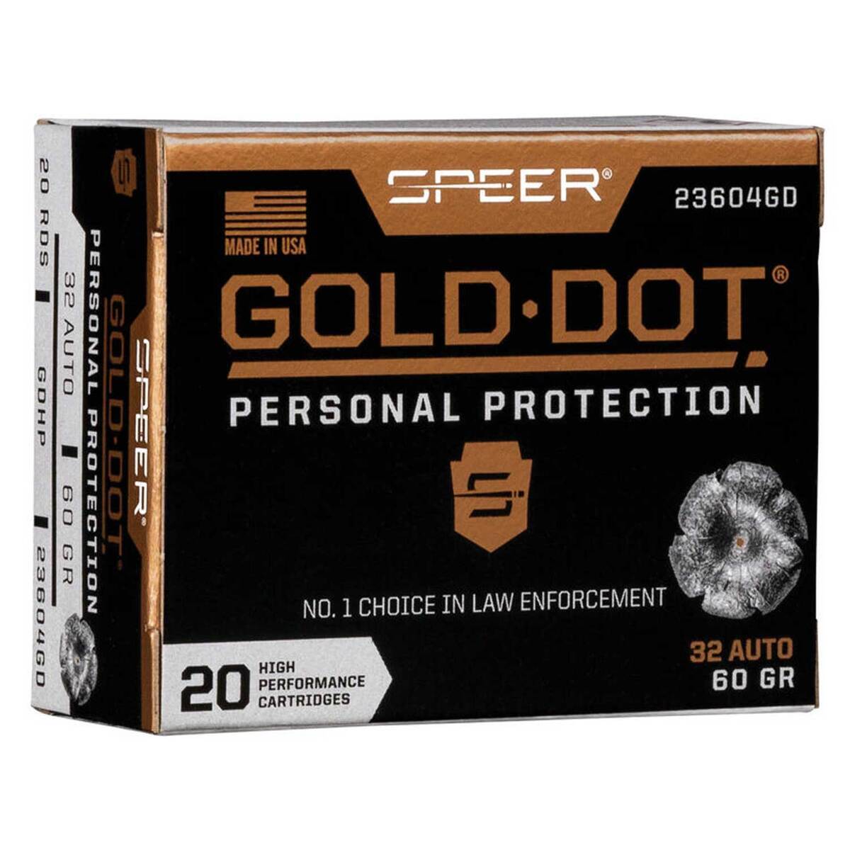Speer Gold Dot 32 Auto (ACP) 60gr HP Handgun Ammo - 20 Rounds Speer Gold Dot 32 Auto (ACP) 60gr HP Handgun Ammo - 20 Rounds