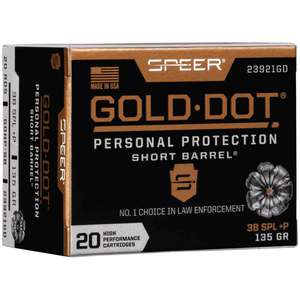 Speer Gold Dot 38 Special +P 135gr HP Handgun Ammo - 20 Rounds