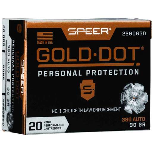 Speer Gold Dot 380 Auto (ACP) 90gr HP Handgun Ammo Ammo - 20 Rounds 20 Rounds Ammo