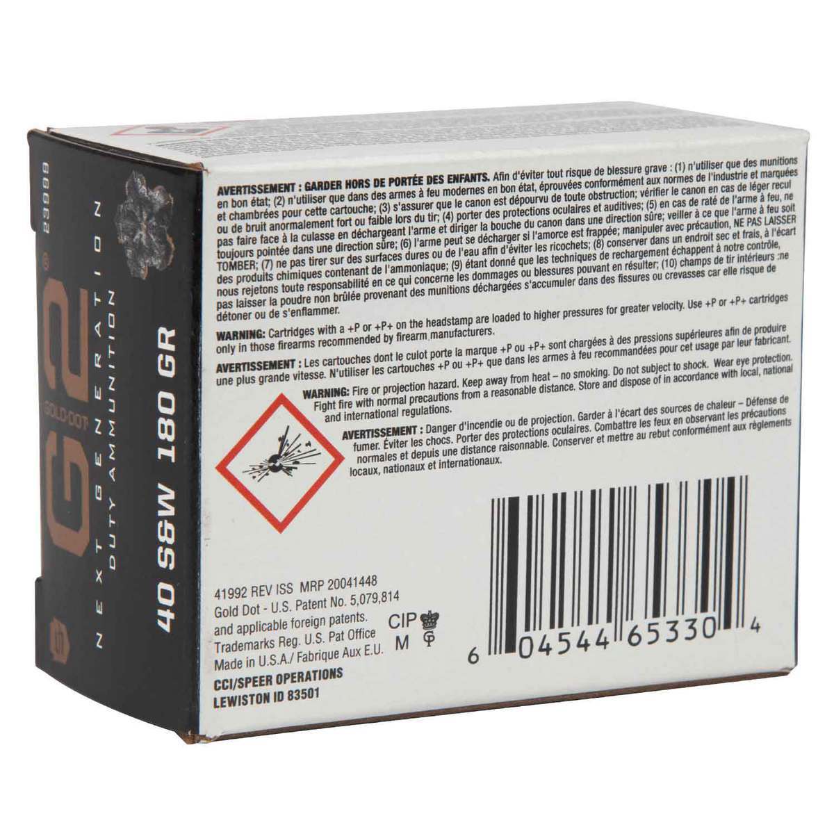 Speer Gold Dot 40 S&W 180gr G2 Handgun Ammo - 20 Rounds Speer Gold Dot 40 S&W 180gr G2 Handgun Ammo - 20 Rounds