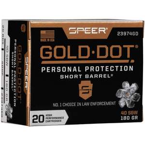 Speer Gold Dot 40 S&W 180gr HP Short Barrel Handgun Ammo - 20 Rounds