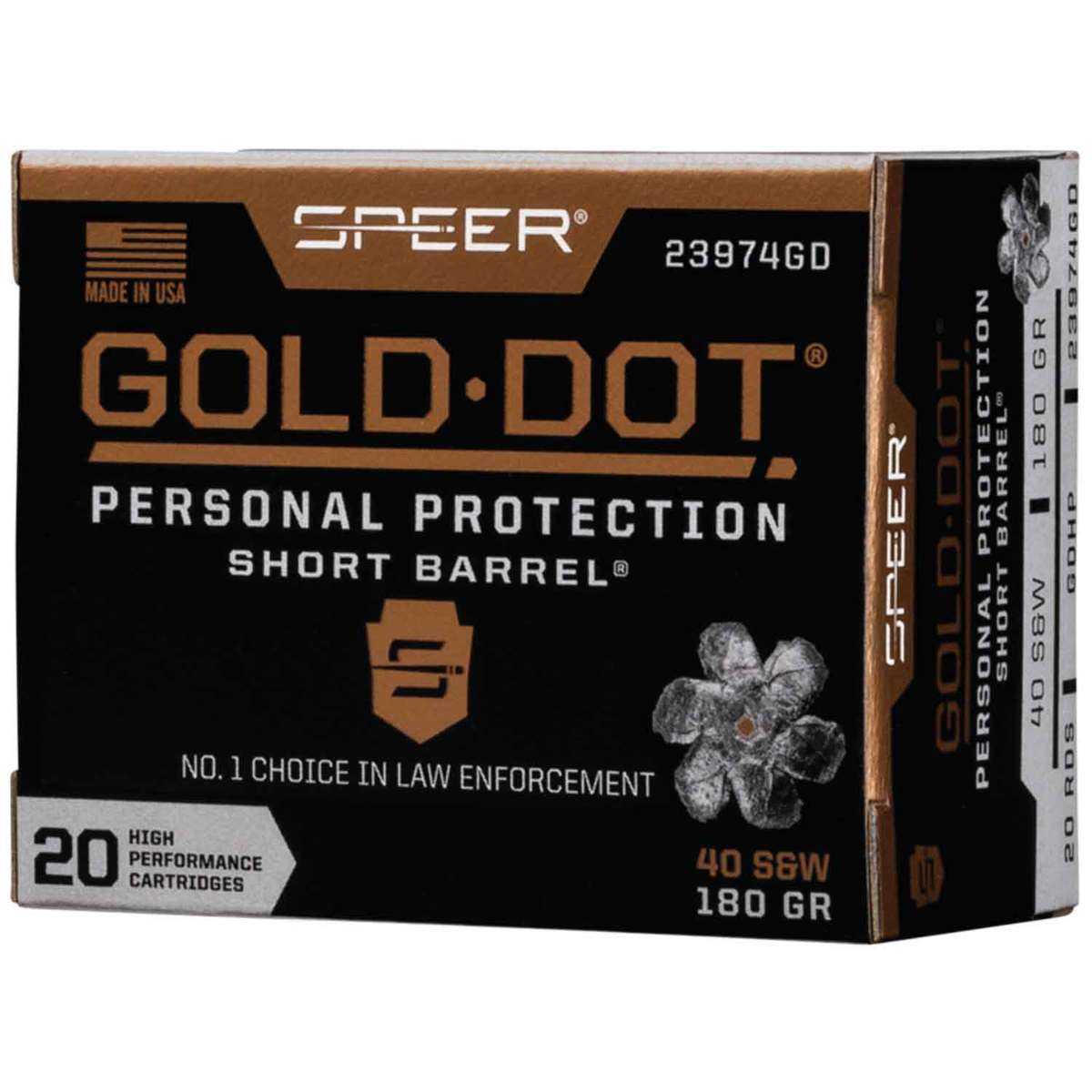Speer Gold Dot 40 S&W 180gr HP Short Barrel Handgun Ammo - 20 Rounds Speer Gold Dot 40 S&W 180gr HP Short Barrel Handgun Ammo - 20 Rounds