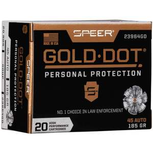 Speer Gold Dot 45 Auto (ACP) 185gr HP Handgun Ammo - 20 Rounds