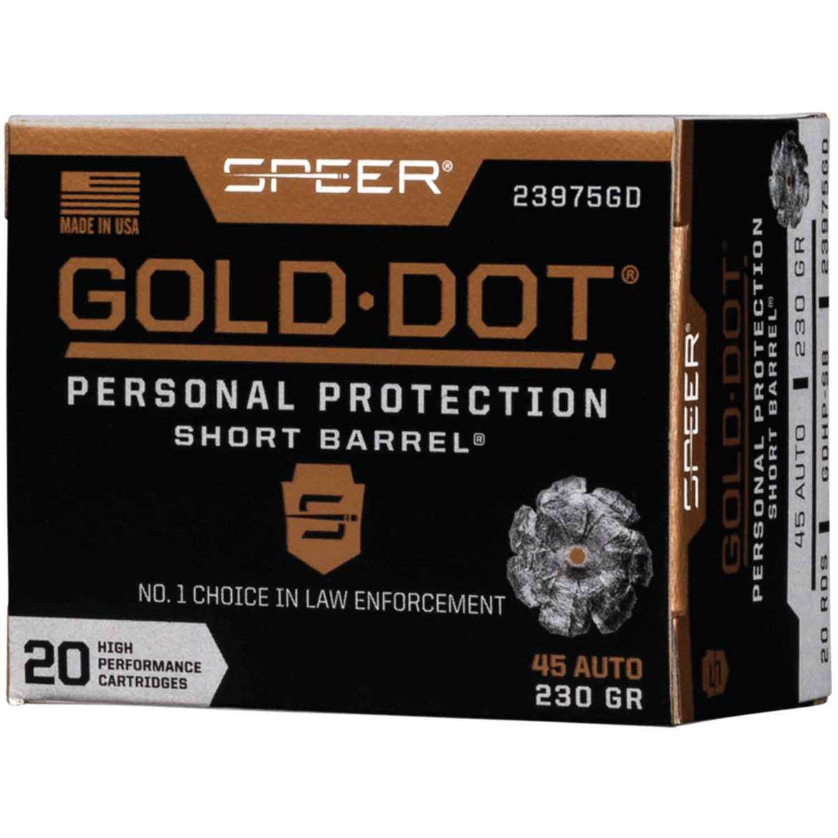 Speer Gold Dot 45 Auto (ACP) 230gr HP Short Barrel Handgun Ammo - 20 Rounds Speer Gold Dot 45 Auto (ACP) 230gr HP Short Barrel Handgun Ammo - 20 Rounds