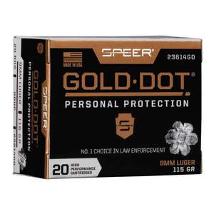 Speer Gold Dot 9mm Luger 115gr HP Handgun Ammo -20 Rounds
