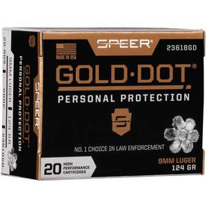 Speer Gold Dot 9mm Luger 124gr HP Handgun Ammo - 20 Rounds