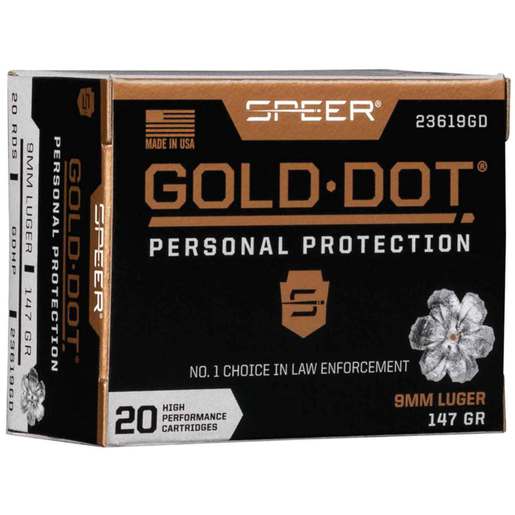 Speer Gold Dot 9mm Luger 147gr HP Handgun Ammo Ammo - 20 Rounds 20 Rounds Ammo