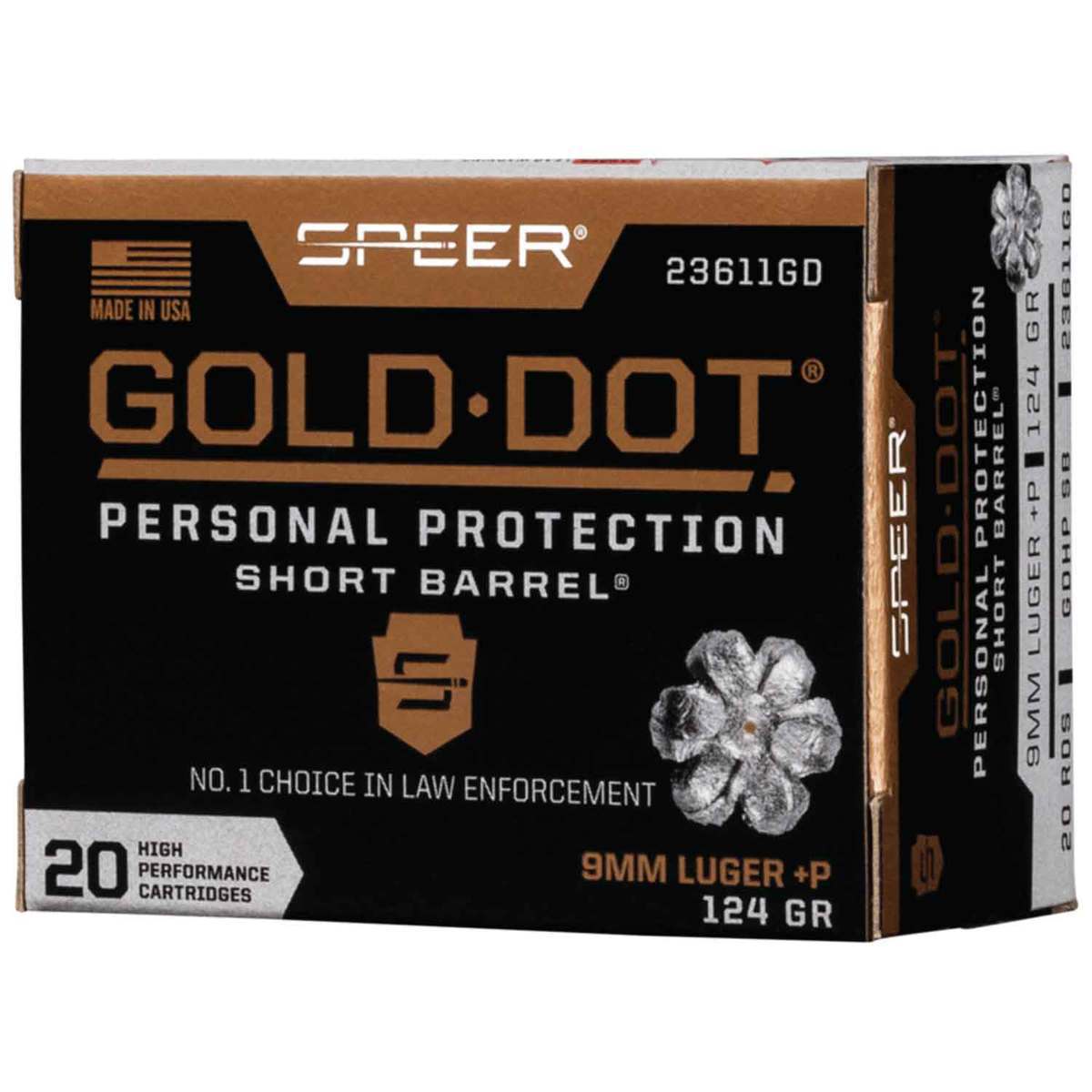 Speer Gold Dot 9mm Luger +P 124gr HP Short Barrel Handgun Ammo - 20 Rounds Speer Gold Dot 9mm Luger +P 124gr HP Short Barrel Handgun Ammo - 20 Rounds