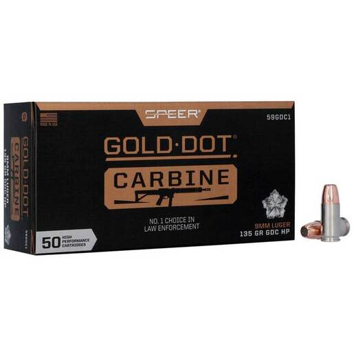 Speer Gold Dot Carbine 9mm Luger 135gr GDC Handgun Ammo Ammo - 50 Rounds 50 Rounds Ammo