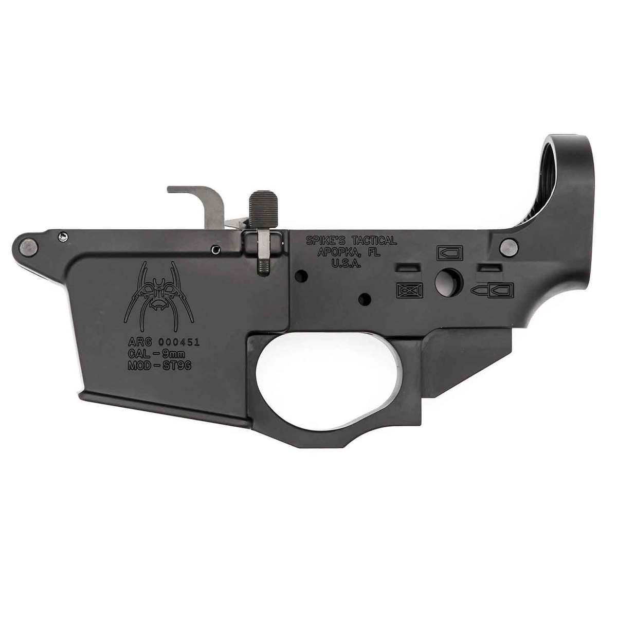 Spikes Tactical Spider 9MM Luger Glock Style Magazine Black Stripped Lower Receiver Spikes Tactical Spider 9MM Luger Glock Style Magazine Black Stripped Lower Receiver