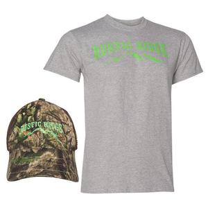 Rustic Ridge Men's Camo Hat and Short Sleeve Shirt Combo - Mossy Oak Country/Lime Green - M
