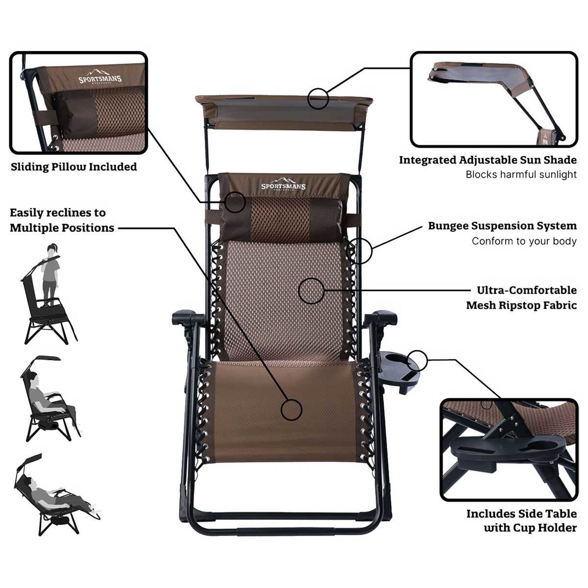 Sportsman's Warehouse XL Zero Gravity Shade Lounge Chair - Brown - Brown XL Sportsman's Warehouse XL Zero Gravity Shade Lounge Chair - Brown - Brown XL