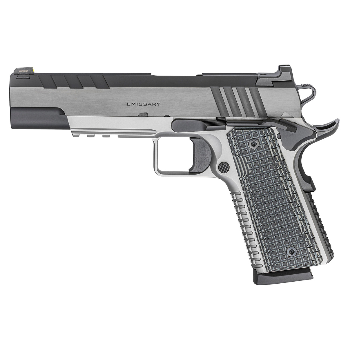Springfield Armory 1911 Emissary 45 Auto (ACP) 5in Stainless/Black Pistol - 8+1 Rounds - Stainless/Black Springfield Armory 1911 Emissary 45 Auto (ACP) 5in Stainless/Black Pistol - 8+1 Rounds - Stainless/Black