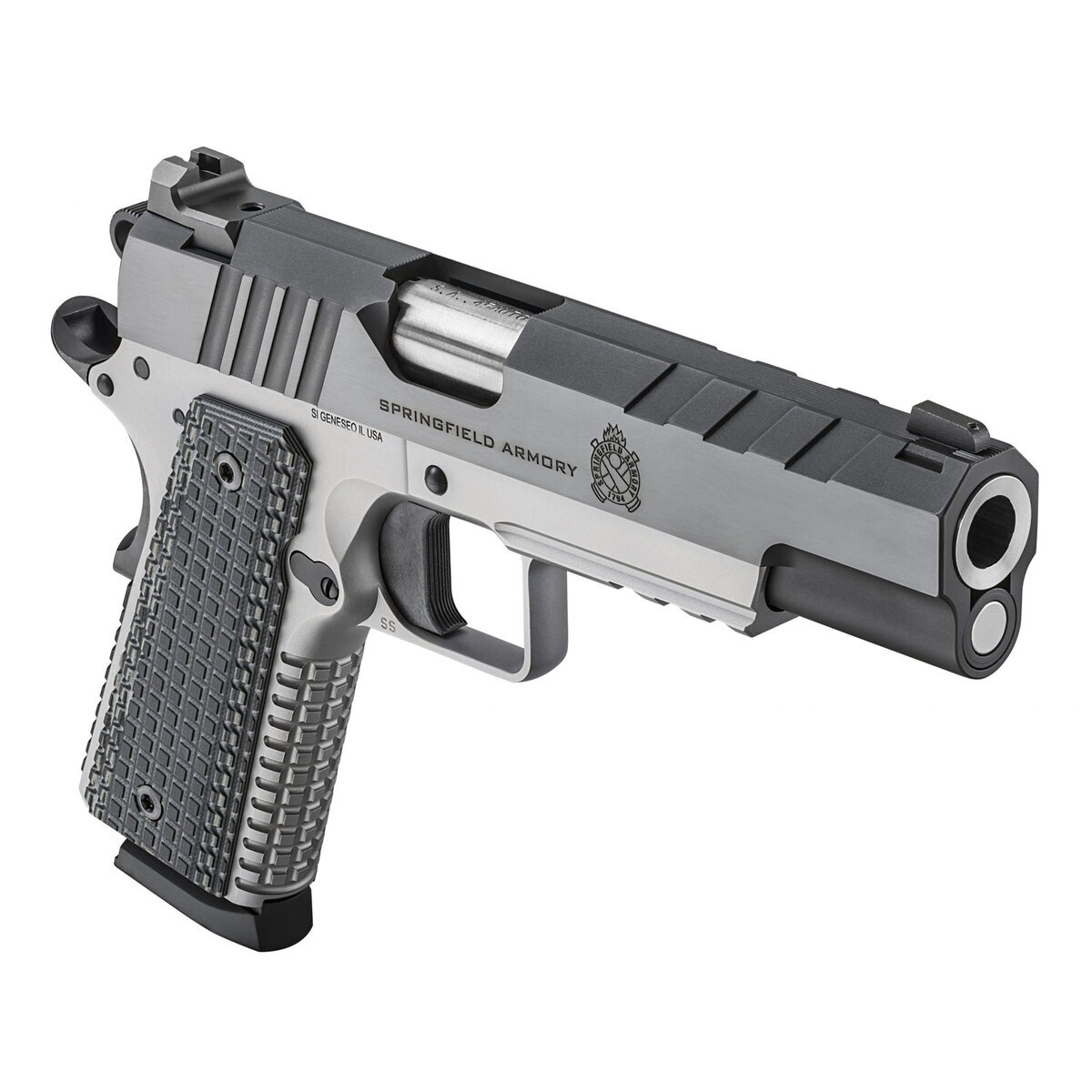 Springfield Armory 1911 Emissary 45 Auto (ACP) 5in Stainless/Black Pistol - 8+1 Rounds - Stainless/Black Springfield Armory 1911 Emissary 45 Auto (ACP) 5in Stainless/Black Pistol - 8+1 Rounds - Stainless/Black