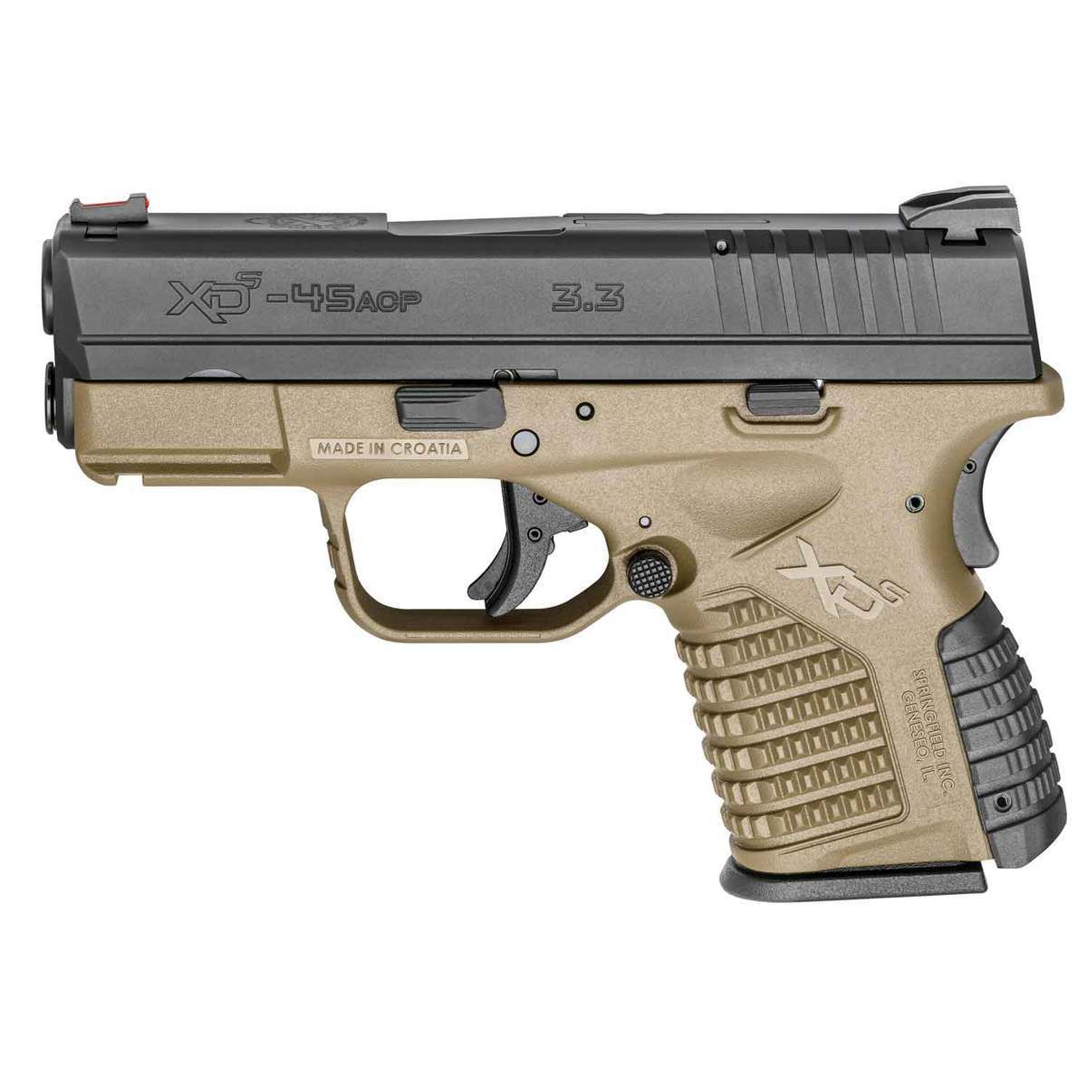 Springfield Armory XDS 45 Auto (ACP) 3.3in Black Melonite Pistol - 5+1 Rounds - Tan Springfield Armory XDS 45 Auto (ACP) 3.3in Black Melonite Pistol - 5+1 Rounds - Tan