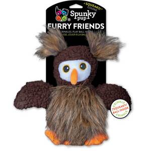 Spunky Pup Furry Friends Owl Squeaker Plush - Brown