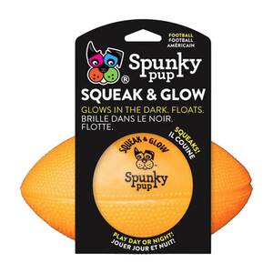 Spunky Pup Squeak & Glow Football - Orange