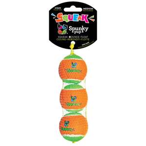 Spunky Pup Squeaky Tennis Balls - Orange, 3 Pack