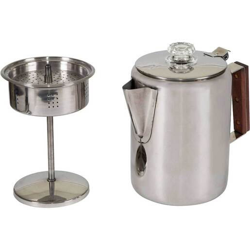 Stansport 9 Cups Stainless Steel Percolator Coffee Pot - Silver
