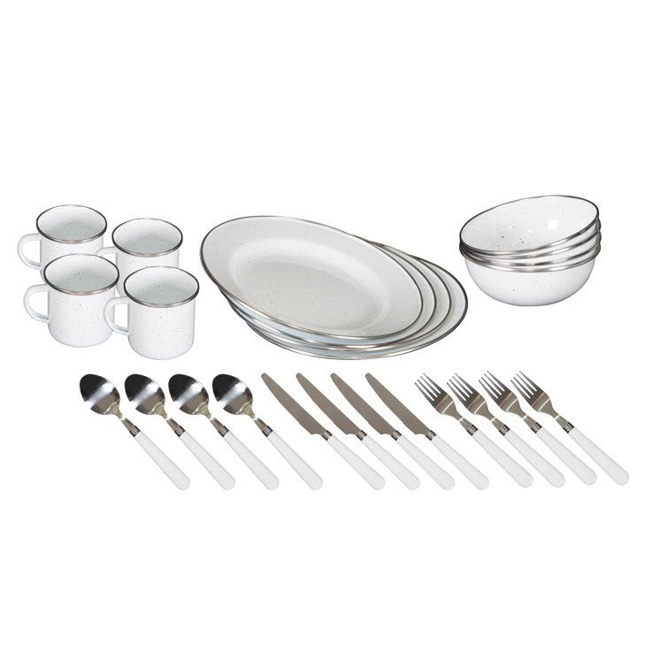 Stansport Deluxe 24-Piece Enamel Tableware Set Stansport Deluxe 24-Piece Enamel Tableware Set