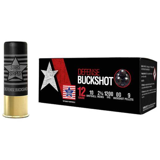 Stars And Stripes Defense 12 Gauge 2-3/4in 00 Buckshot Shotshells Ammo - 10 Rounds Ammo - #00 Buck 10 Rounds - #00 Buck Ammo