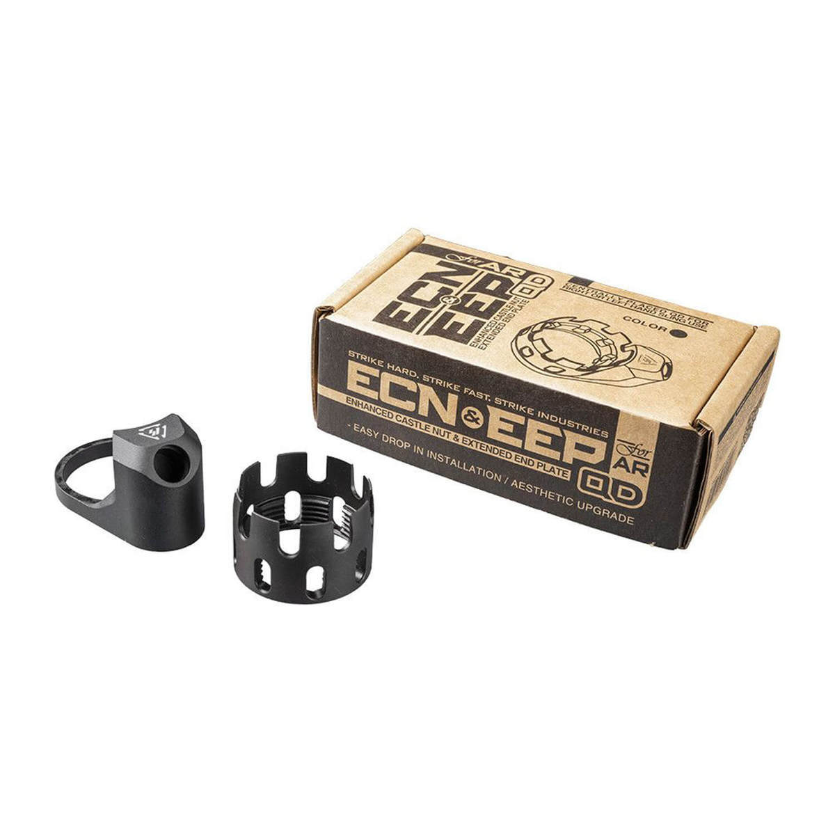 Strike Industries AR Platform Enhanced Castle Nut And Extended End Plate - Black Strike Industries AR Platform Enhanced Castle Nut And Extended End Plate - Black