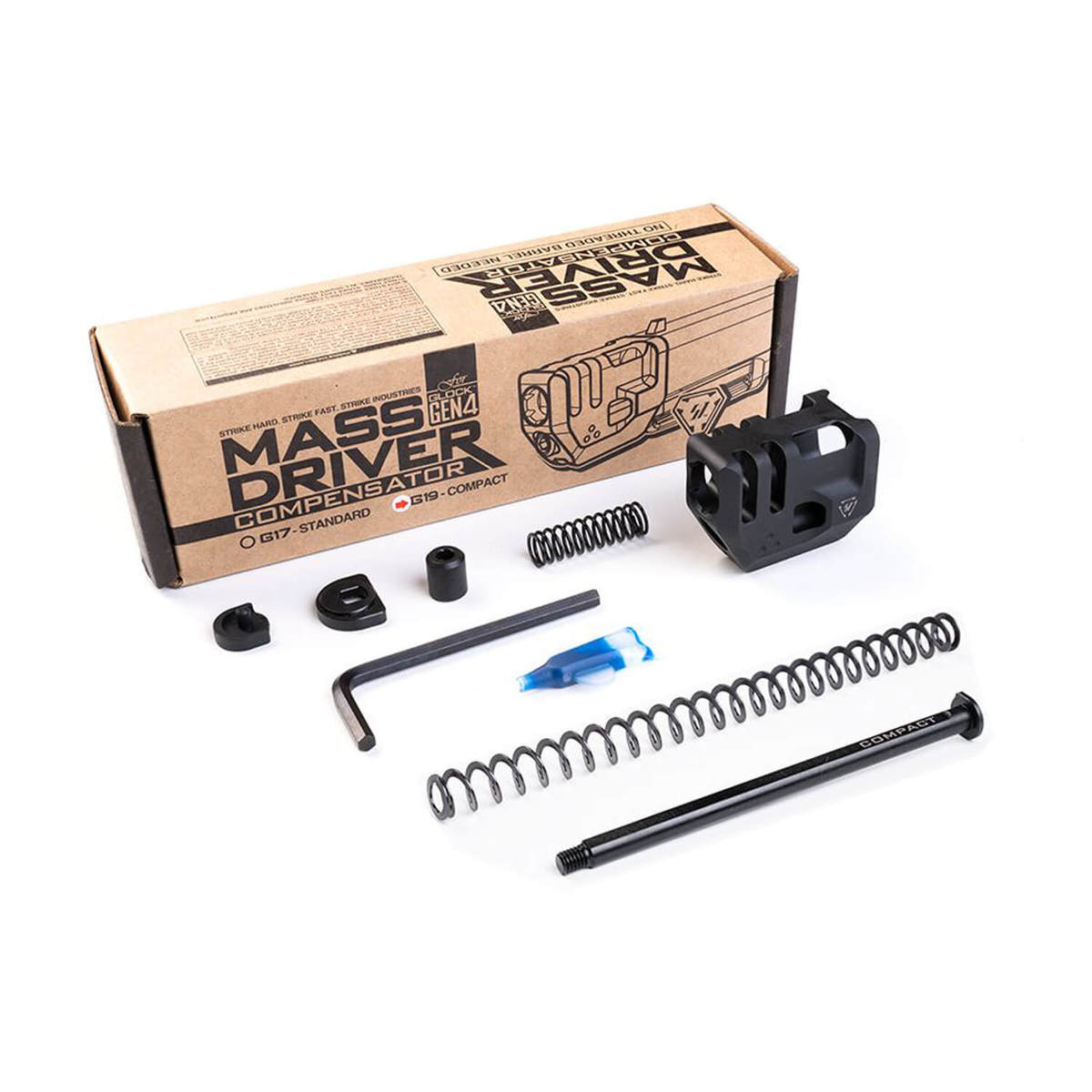 Strike Industries Glock 19 Compact Gen3 Mass Driver Compensator - Black Strike Industries Glock 19 Compact Gen3 Mass Driver Compensator - Black