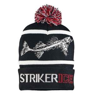 Striker Ice Fossil Pom Men's Ice Fishing Hat - Black/Red/White - One Size Fits Most