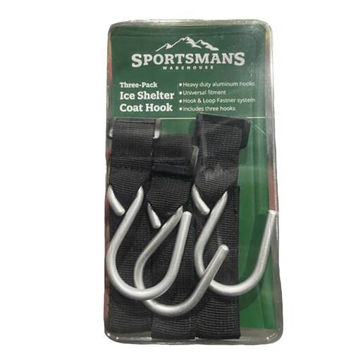 Sportsman's Warehouse Shelter Coat Hooks Ice Fishing Shelter Accessory - 3pk - Aluminum/Black