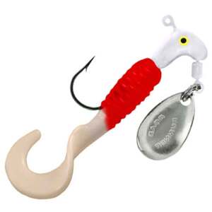T T I Blakemore Curly Tail Road Runner Underspin Jig - White/Red, 1/8oz, 1-1/2in, 2pk