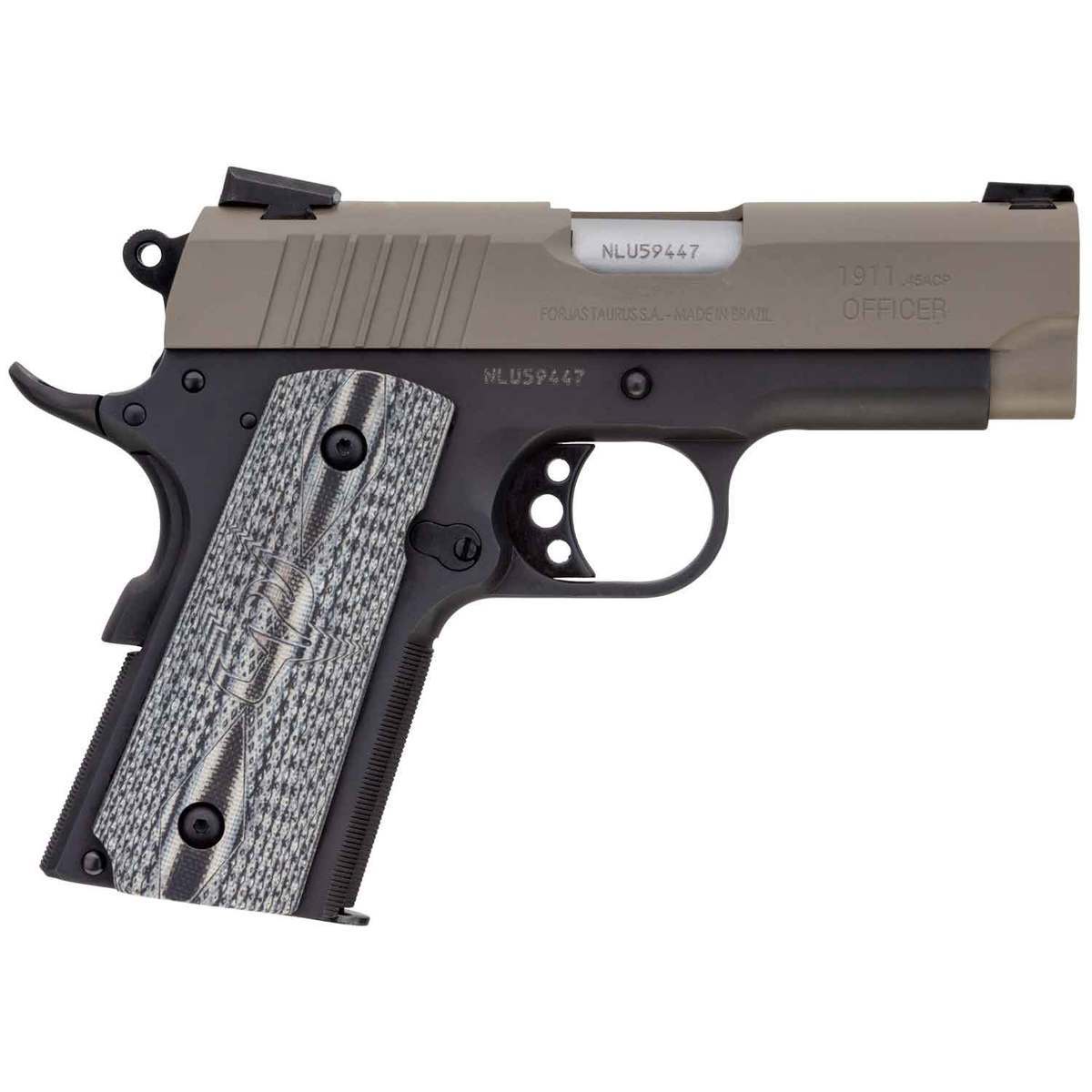 Taurus 1911 Officer 45 Auto (ACP) 3.5in Black/Desert Sand Pistol - 6+1 Rounds - Black/Desert Sand Taurus 1911 Officer 45 Auto (ACP) 3.5in Black/Desert Sand Pistol - 6+1 Rounds - Black/Desert Sand